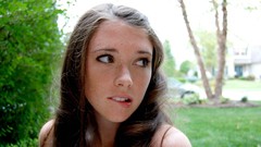 Woman brunettes freckles biting lips