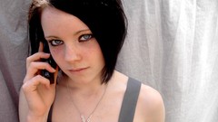 Woman brunettes freckles cellphones Toni Pearce