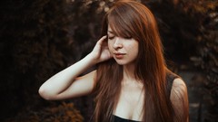 Woman brunettes freckles the sun