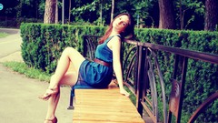 Woman brunettes green girl park street