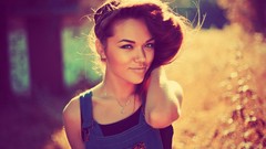 Woman brunettes hands on face Natali Danish