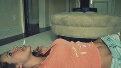 Woman brunettes lying down denim shorts