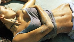 Woman brunettes lying down wet clothing Ariadne Artiles