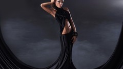 Woman brunettes models black dress