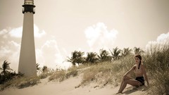 Woman brunettes models lighthouses