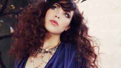 Woman brunettes models red lipstick curly hair