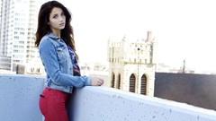 Woman brunettes models standing rooftops emily rudd tight pants