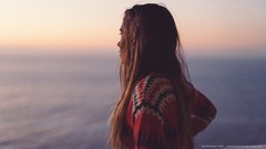 Woman brunettes models sweaters looking away LaunchLook