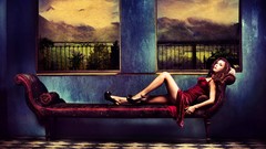 Woman brunettes models window panes