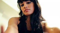 Woman brunettes piercings black dress