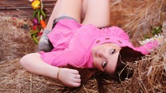 Woman brunettes portraits Pink Dress