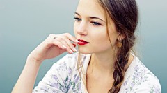 Woman brunettes red lipstick