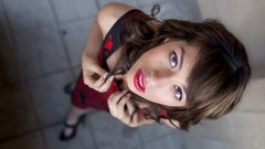 Woman brunettes red lipstick