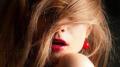 Woman brunettes red lipstick