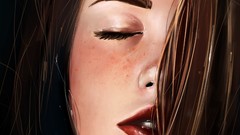 Woman brunettes red lipstick artwork digital art