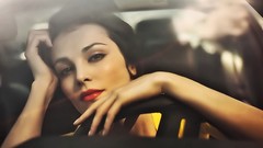 Woman brunettes red lipstick girls with cars