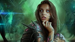 Woman brunettes science fiction artwork