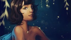Woman brunettes short hair artwork fantasy art