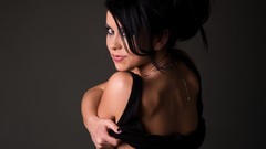 Woman brunettes singers looking back Simple Background Elena 