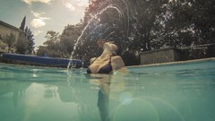 Woman brunettes swimming pools