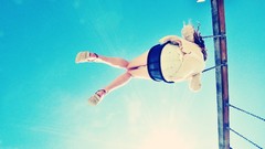 Woman brunettes swings to swing