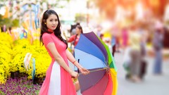 Woman brunettes vietnamese ao dai