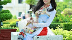 Woman brunettes vietnamese ao dai Kim Va