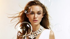 Woman bubbles Celebrity Keira Knightley brown eyes brunettes