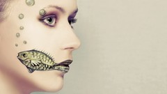 Woman bubbles fish close-up lips faces artwork Simple 