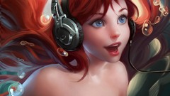 Woman bubbles headphones The Little Mermaid blue eyes redheads 