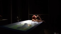 Woman bubbles soap bath