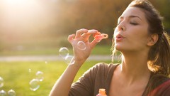 Woman bubbles widescreen faces