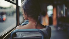 Woman bus lonely shoulders brunettes skinny upscaled