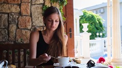 Woman cafe blue eyes brunettes models nude Met-Art magazine 