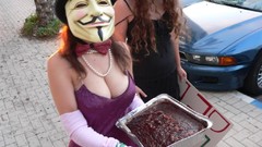 Woman cakes brunettes cleavage Anonymous boobs