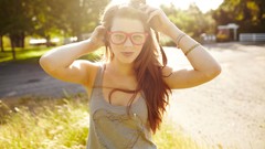 Woman California outdoors sunlight brunettes girls with glasses