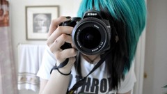 Woman Cameras blue hair