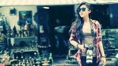 Woman Cameras sunglasses asians black hair swag dressed