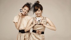 Woman Cameras widescreen asians smiling brunettes bangs models 