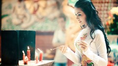 Woman Candles asians brunettes duplicate