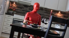 Woman Candles kitchen latex sitting masks latex dress