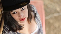 Woman cap brunettes piercings