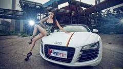 Woman cars audi r8 asians models girls with cars white cars