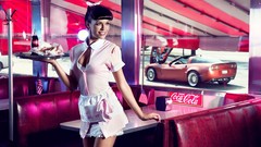 Woman cars bar diner