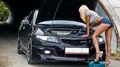 Woman cars blondes mechanic Honda Accord black cars