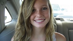 Woman cars blondes smiling long hair green eyes freckles teen