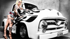 Woman cars blondes tattoos pin-up