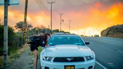 Woman cars brunettes Ford mustang 45surf