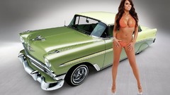 Woman cars brunettes green cars