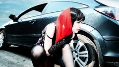 Woman cars brunettes models artistic girls with cars black cars